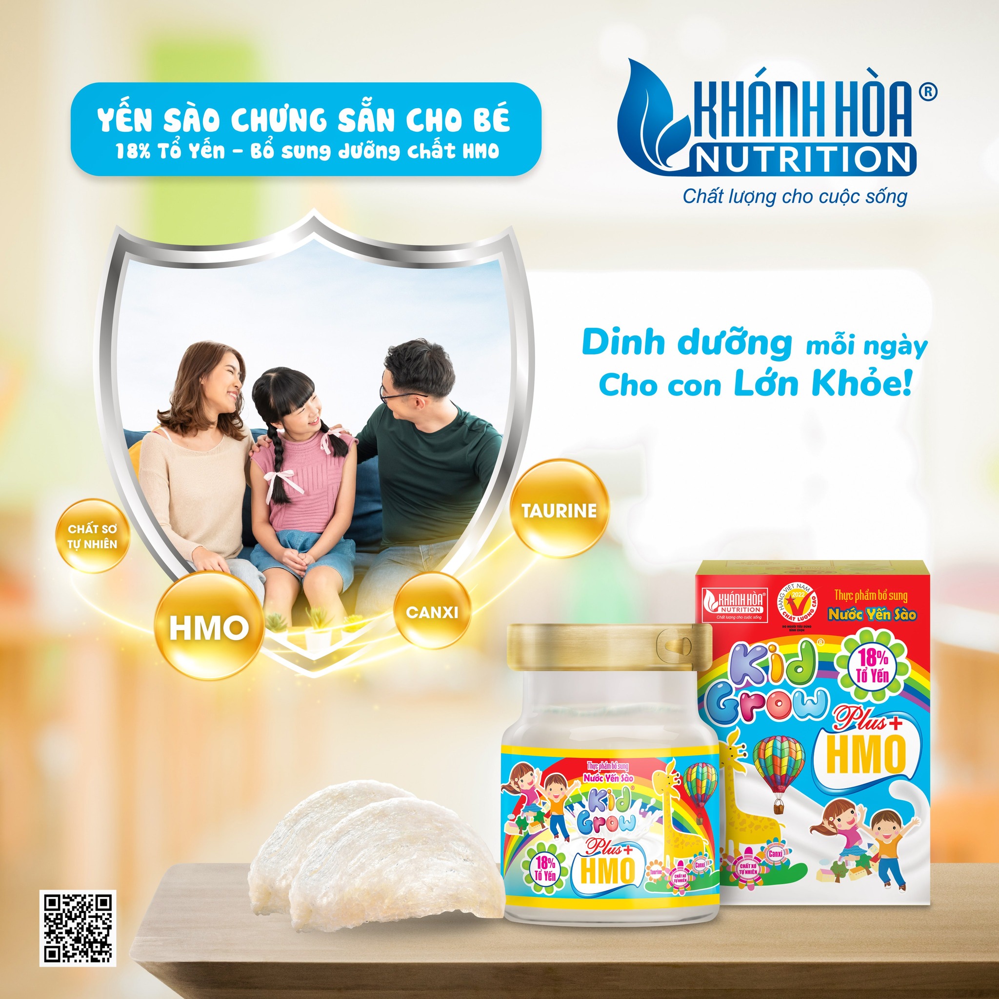 [CHO TRẺ EM] NƯỚC YẾN SÀO 18% TỔ YẾN KIDGROW BỔ SUNG HMO - KHÁNH HÒA NUTRITION - LỌ 70ML/HỘP 6 LỌ - THỰC PHẨM BỔ SUNG