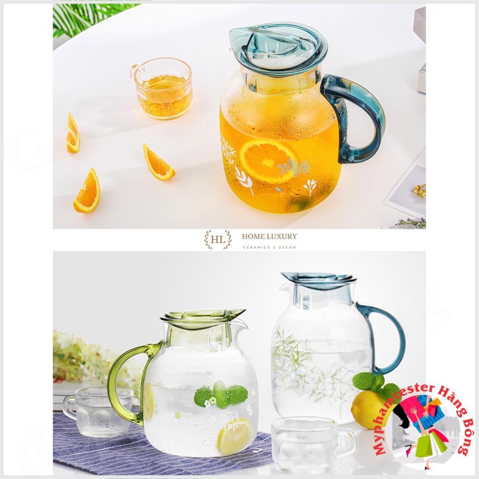 Bình đựng nước thuỷ tinh LiLac 1.5 - 2 Lít - Chịu nhiệt - Hoa Văn cao cấp