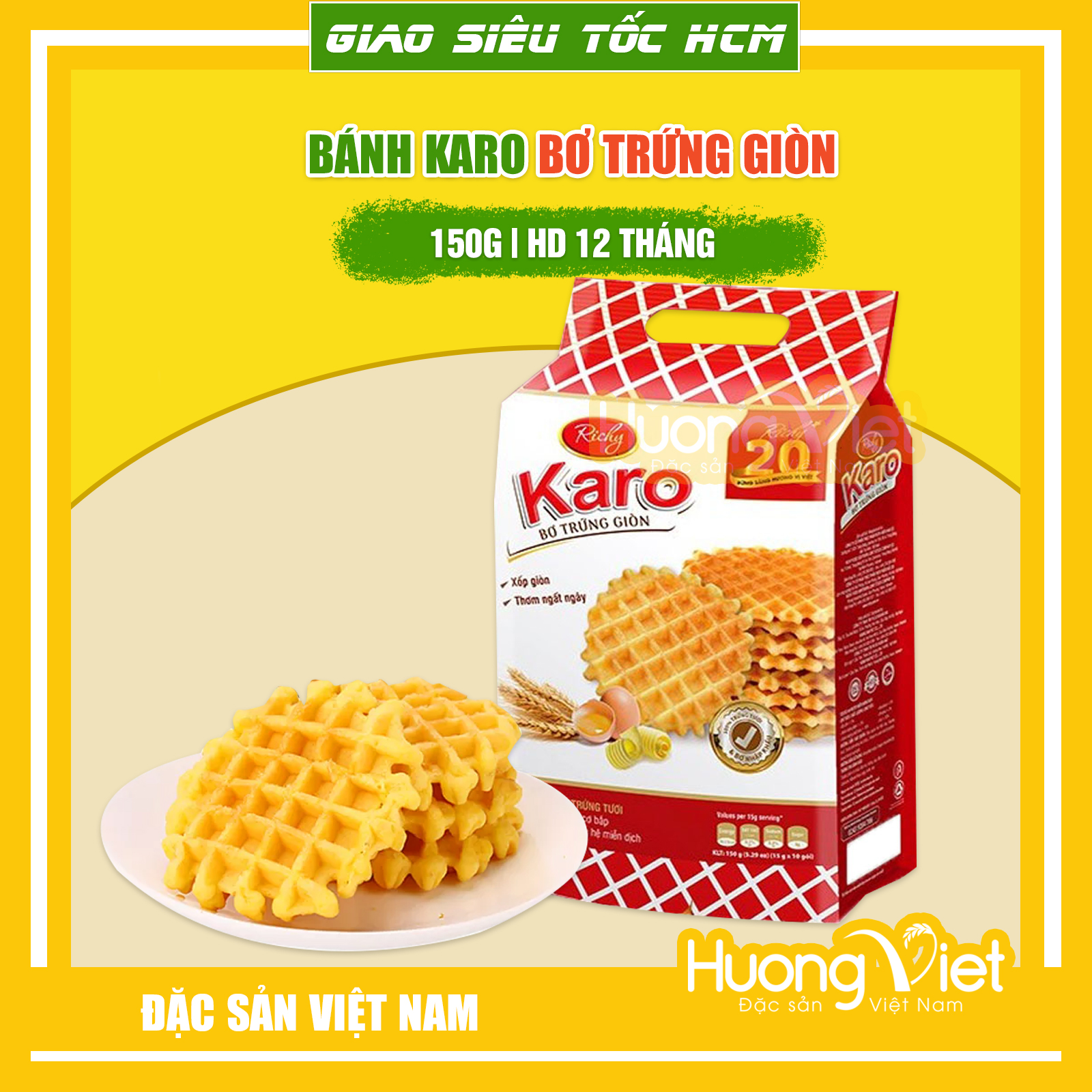 Bánh Karo bơ trứng giòn Richy 150g (10 gói x 15g) , HSD: 12 tháng, bánh Karo giòn, bánh ăn sáng ngon