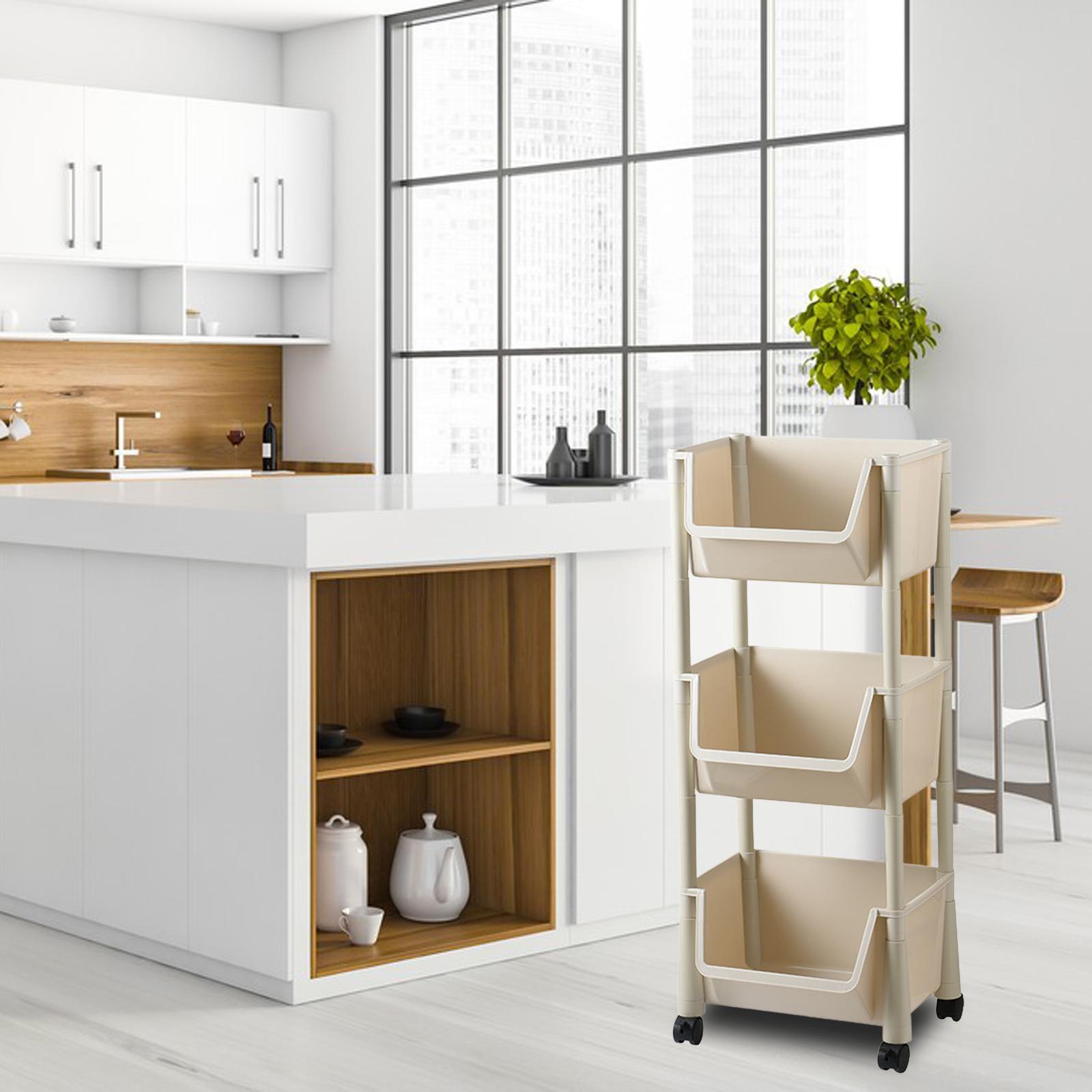 Kitchen Storage Shelf Basket with Lockable Wheels for Bedroom Bathroom