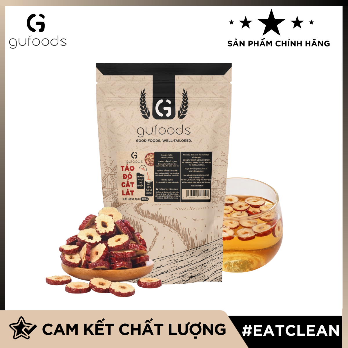 Táo đỏ cắt lát GUfoods - Ngọt thanh tự nhiên, Giàu chất xơ, Hỗ trợ thư giãn tinh thần, Healthy, Eat clean (túi 400g)