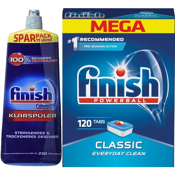 Viên rửa bát Finish 120 viên+1150ml Nước bóng Finish dùng cho Máy rửa bát