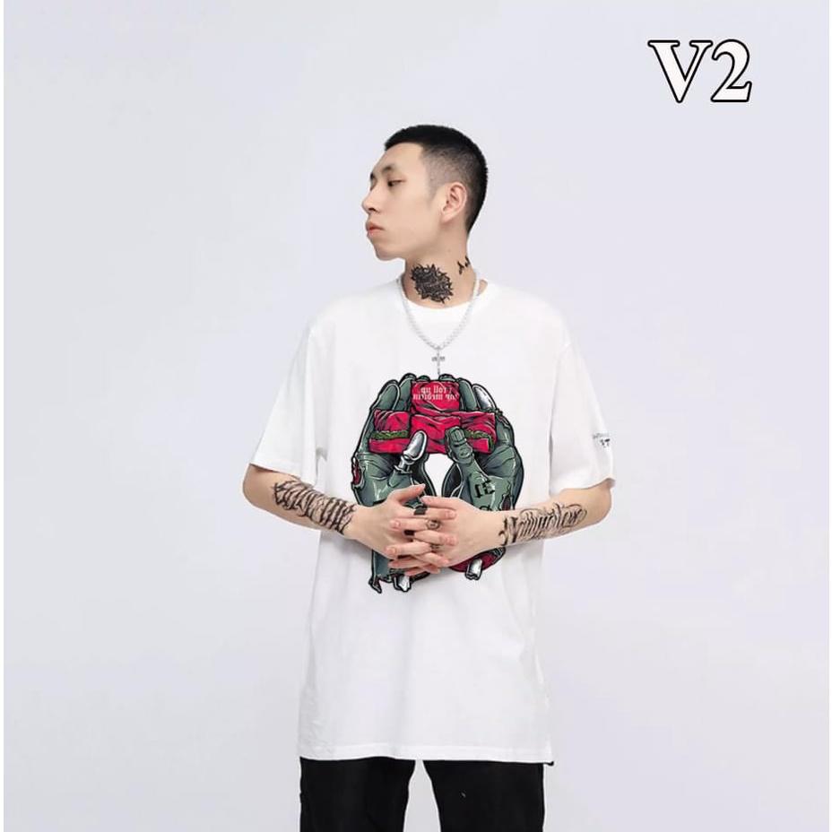 ÁO THUN UNISEX NAM NỮ bàn tay xanh hoa hồng