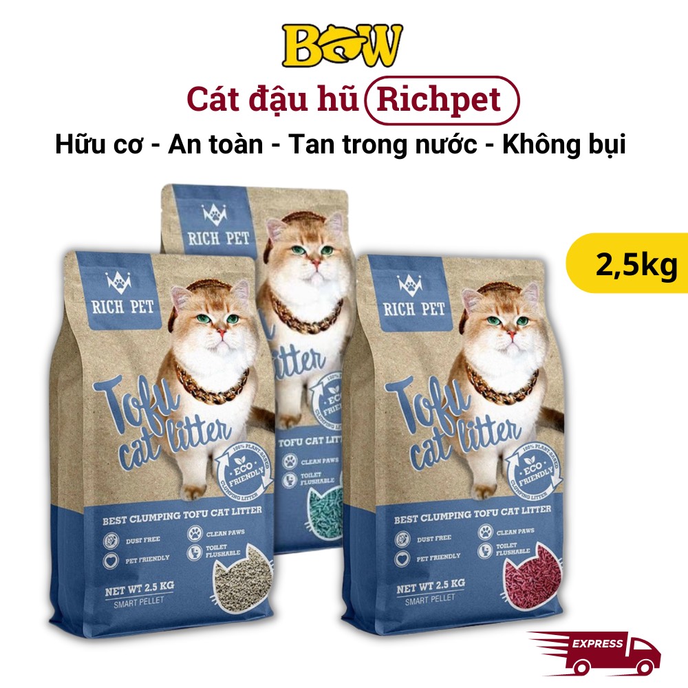 Cát mèo, Cát đậu nành vệ sinh cho mèo Richpet tofu litter 2,5kg dùng được cho Petree Minion, Pura X, Pura Max Rich Pet