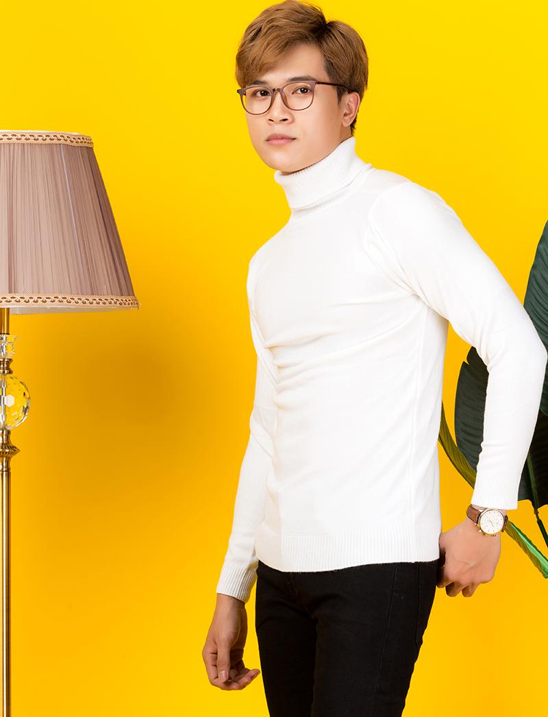 Áo thun Nam tay dài ATN101 Cổ cao trắng