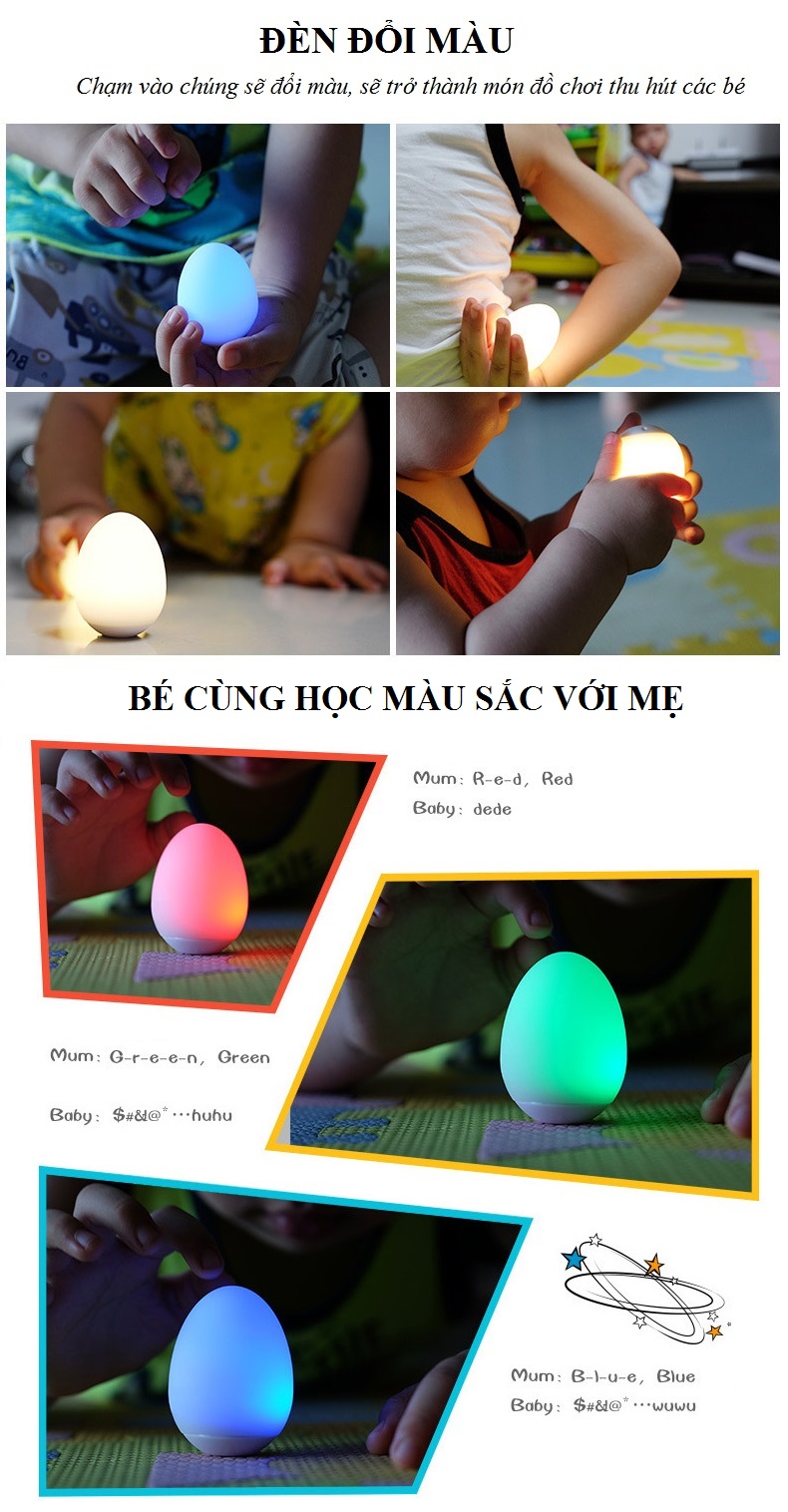 Đèn Led Cảm Ứng Chạm Hình Quả Trứng Siêu Đáng Yêu