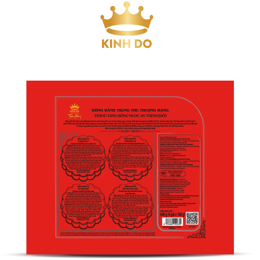 Hộp bánh trung thu Kinh Đô - Trăng Vàng Hồng Ngọc An Thịnh (4 bánh x 160gr)