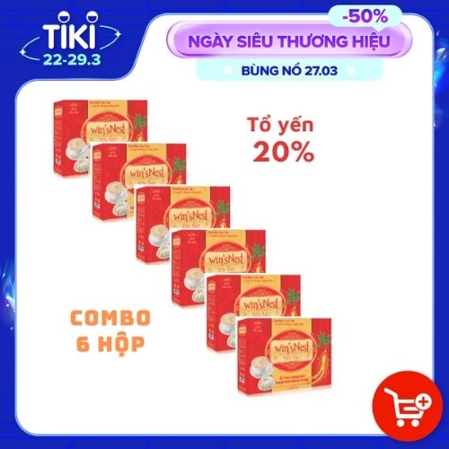 (Thùng 06 hộp) Yến Sào Win'snest Tổ Yến Chưng Sẵn Nhân Sâm Không Đường 20% (6 Lọ/Hộp) Món quà sức khỏe (KÈM TÚI)