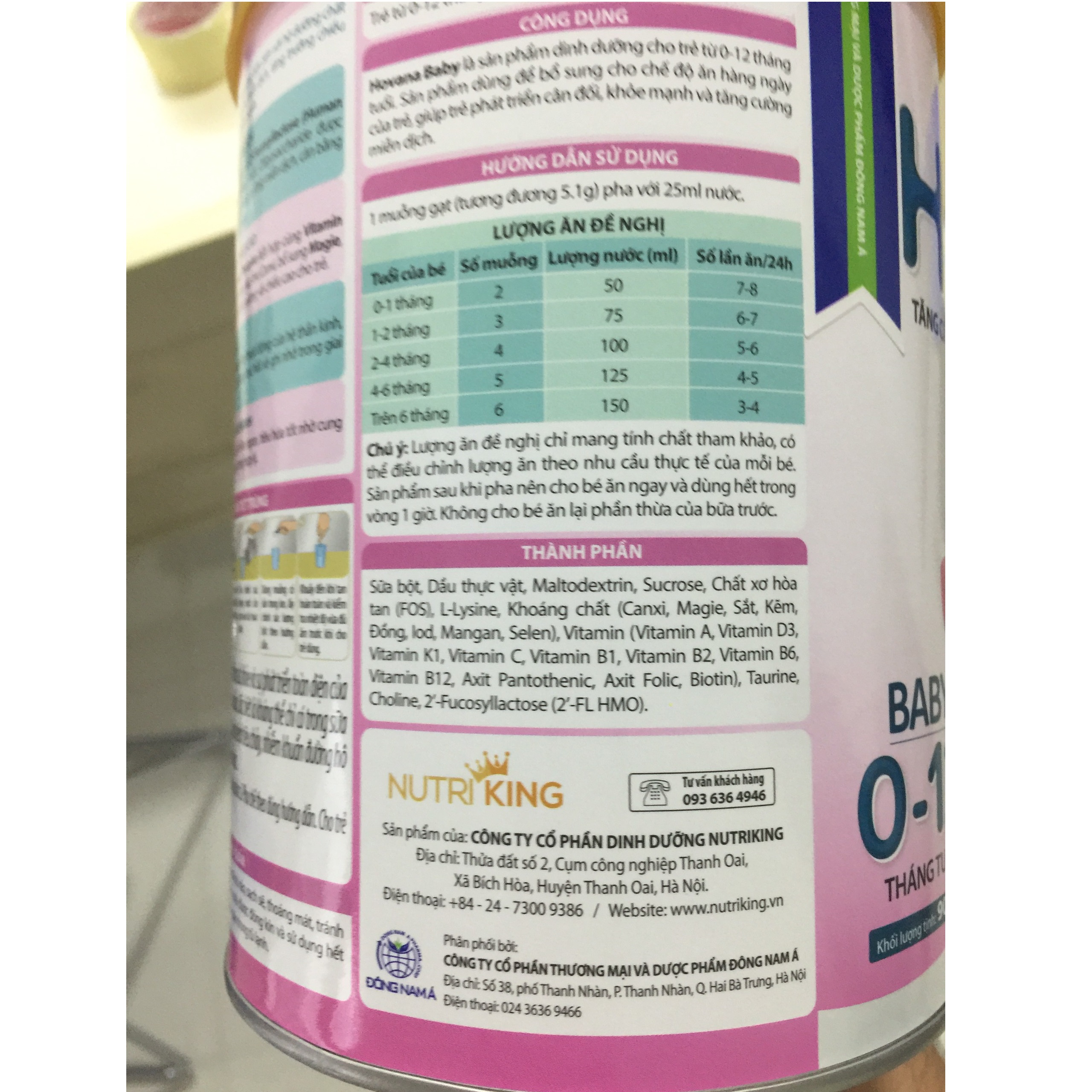 Bộ 3 Lon Sữa bột Hovana Baby hỗ trợ tiêu hóa cho bé từ 0 đến 12 tháng 900gr