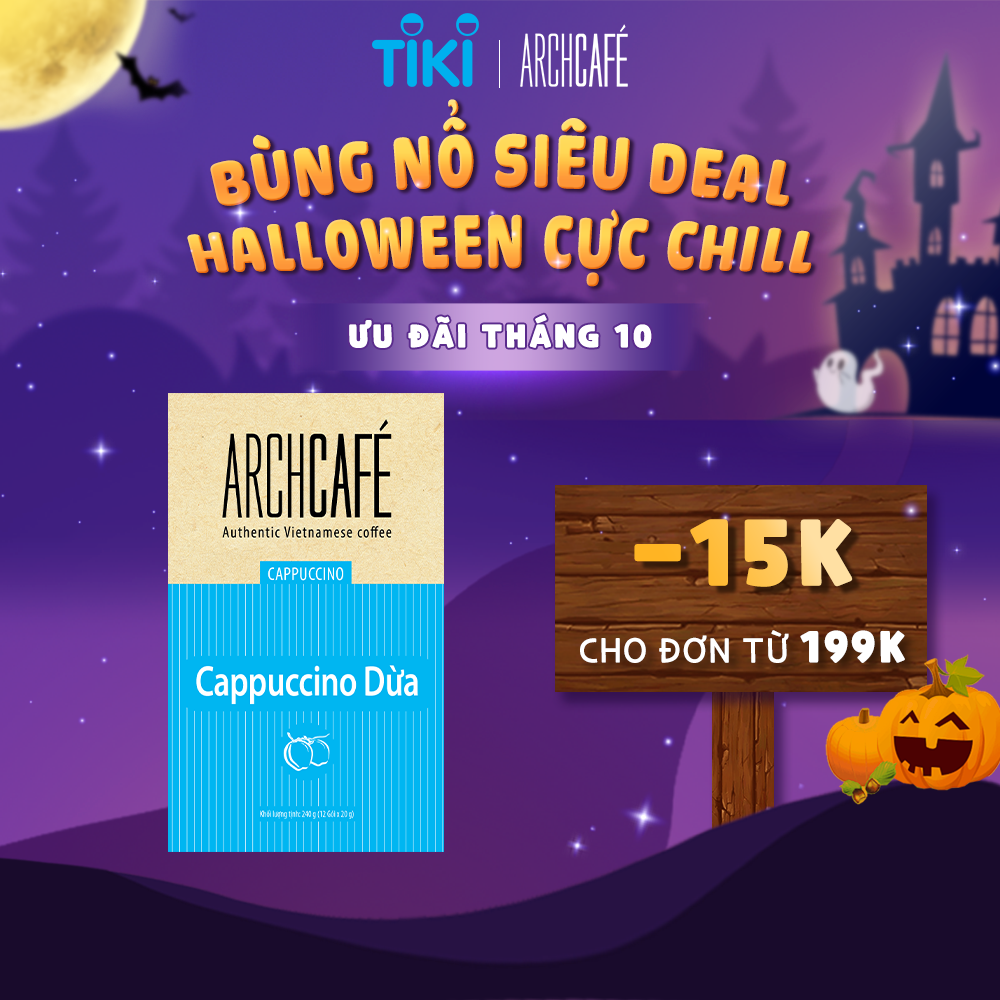 Cà phê Cappuccino Dừa - Cafe hoà tan Archcafé (hộp 12 gói x 20g)