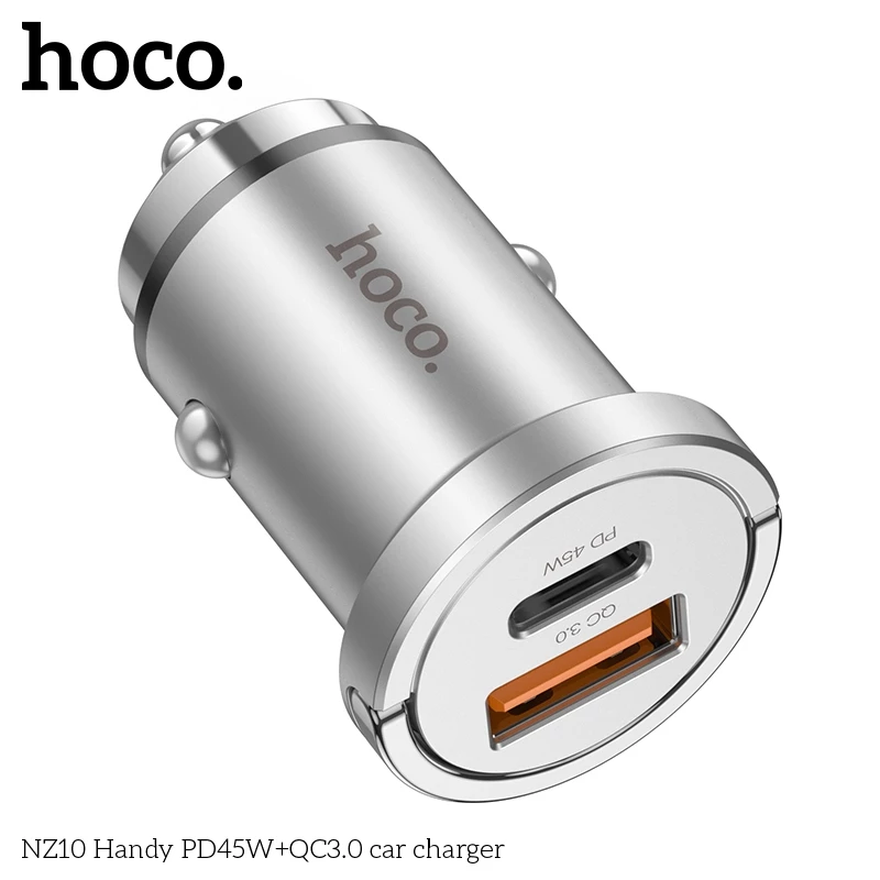 Tẩu sạc 45W 2 cổng (Type C + USB) sạc nhanh cho điện thoại Samsung/ iP/ Xiaomi Hoco NZ10 _ Hàng chính hãng