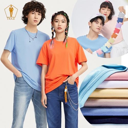 Áo Thun Nam Nữ TRAZ Phom Rộng Unisex Free size Cổ Tròn Vải Cotton Co Giãn Dày Dặn Phông Trơn Basic Nhiều Màu Tay Ngắn