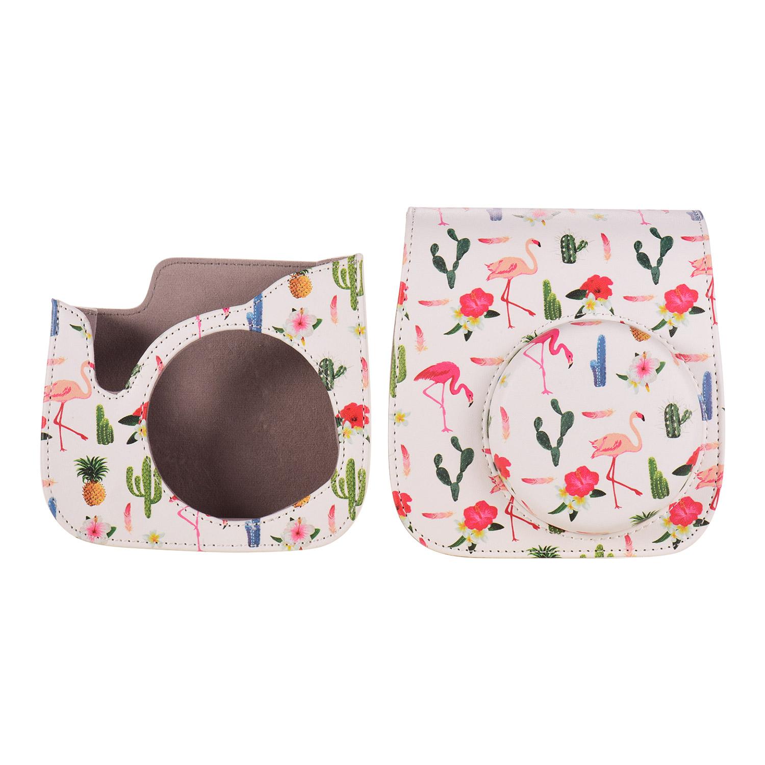 Túi đựng máy ảnh cầm tay Da PU họa tiết dễ thương với dây đeo vai Tương thích với Fujifilm Fuji Instax Mini-Màu trắng