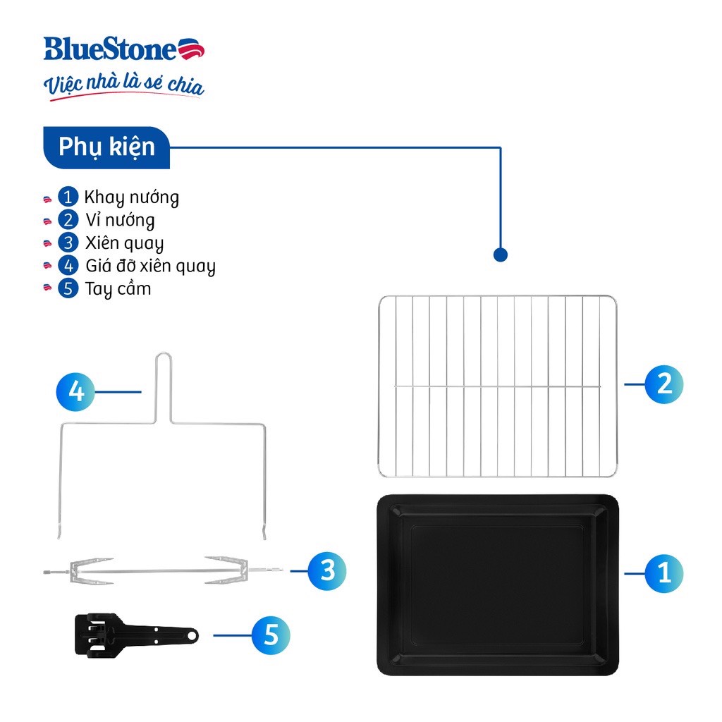 Lò Nướng Bluestone EOB-7548, Dung Tích 38Lit Công Suất 2000W, Có Xiên Quay Khi Nướng, Hàng chính hãng