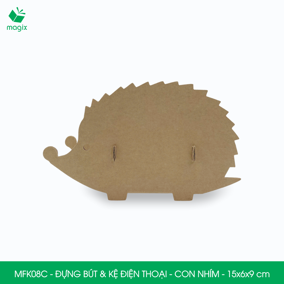 MFK08C - Đựng bút &amp; kệ điện thoại bằng giấy carton - Hộp bút kiểu dáng Con nhím - 15x6x9 cm
