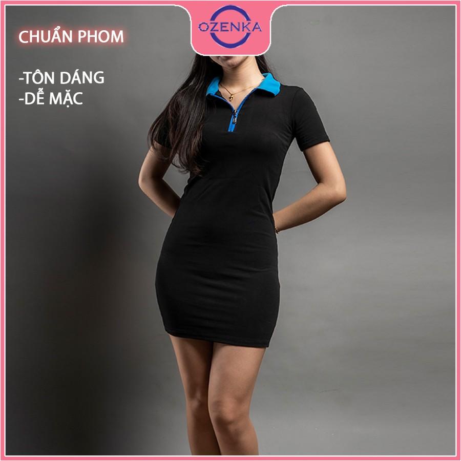 Váy polo ôm body trơn khoá kéo tay ngắn , đầm dự tiệc màu đen trắng chất thun gân cotton 100% rẻ đẹp mát