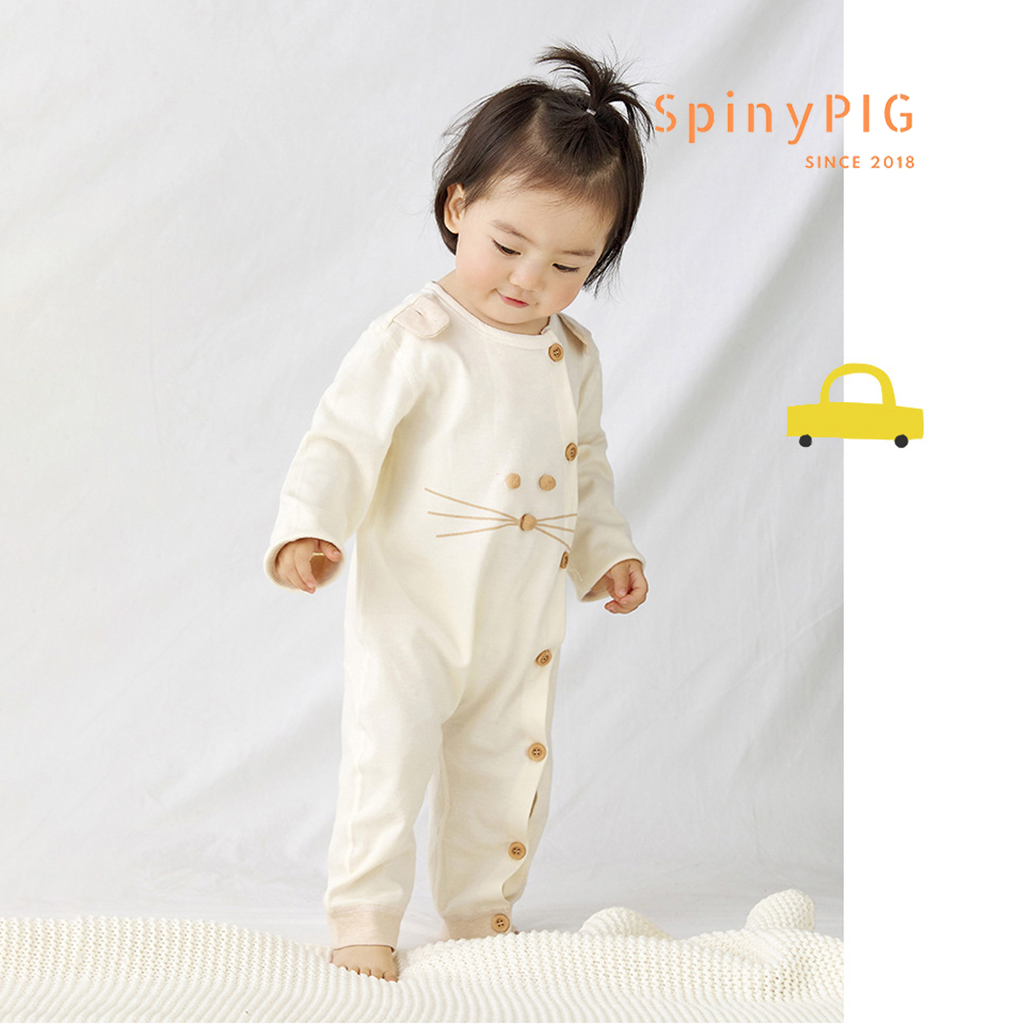 Bộ body dài tay sơ sinh 0-2 tuổi 100% cotton tự nhiên không chất tẩy nhuộm an toàn cho bé mặt mèo dễ thương