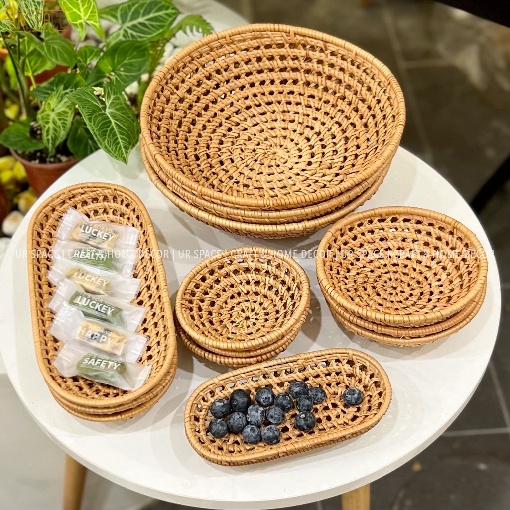 Khay mây decor URSPACE đựng bánh kẹo, trang trí bàn ăn/ RATTAN TRAY