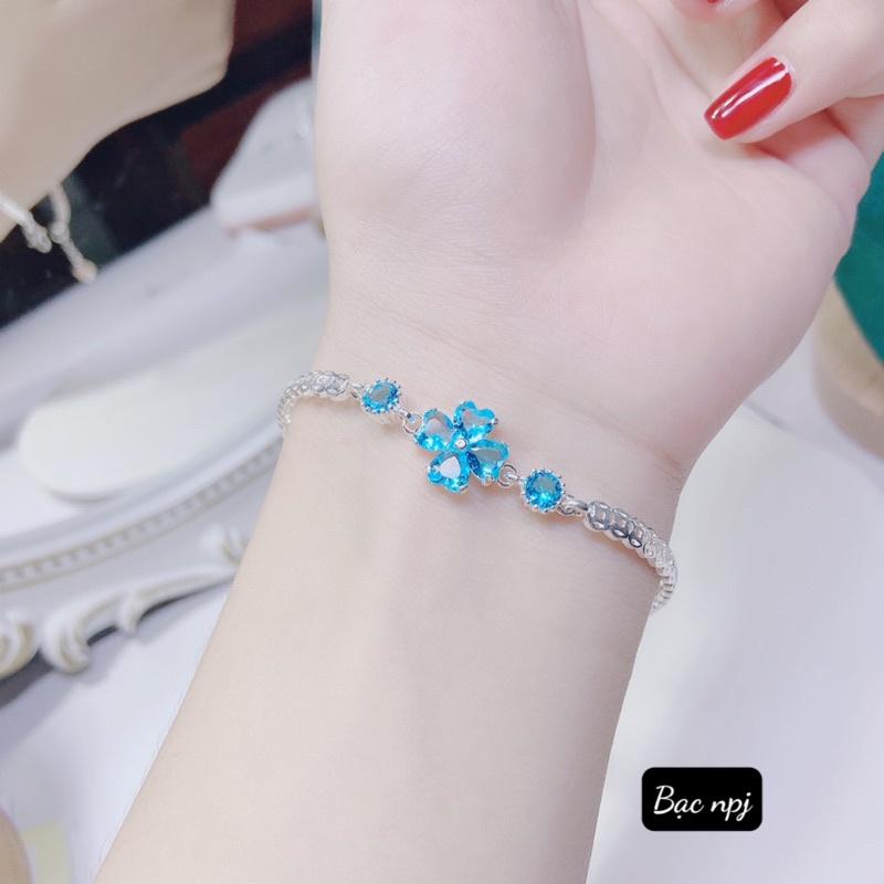 Lắc tay 4 lá đính đá màu sắc , vòng tay nữ Bạc xinh - Bạc npj