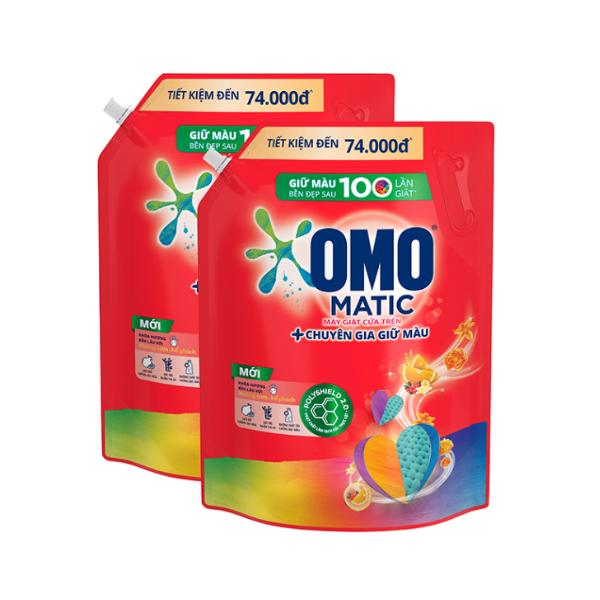 Combo 2 Túi Nước giặt OMO Matic Hương Cam & Hổ phách Chuyên gia giữ màu Cho máy giặt cửa trên 3.6kg