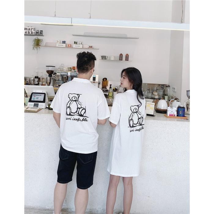 Áo gia đình cổ trụ Familylove - Đồng phục gia đình họa tiết gấu hai mặt chất liệu cotton 100 % co giãn mềm mịn