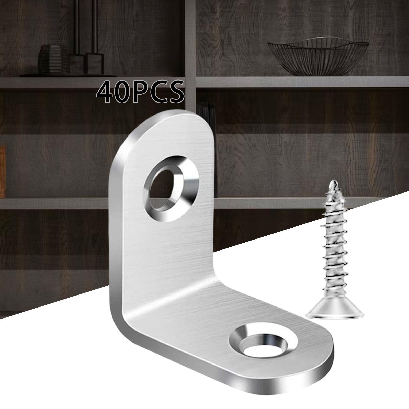 40PCS L Bracket Set, Corner Bracket, 90 Degree Right Angle Bracket with Screws, Metal L Brackets for Shelves Wood Furniture Cabinet Chair