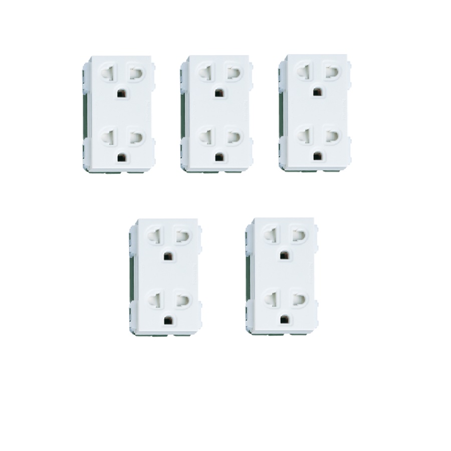 Bộ 5 Ổ cắm đôi có 3 chấu LC2U3 có nắp che