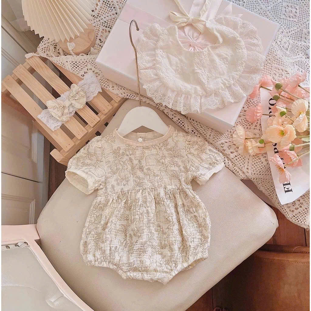 SET ĐỒ LIỀN THÂN BODY YẾM REN CỔ RỜI BĂNG ĐÔ KEM BÉ GÁI SƠ SINH 1 2 TUỔI