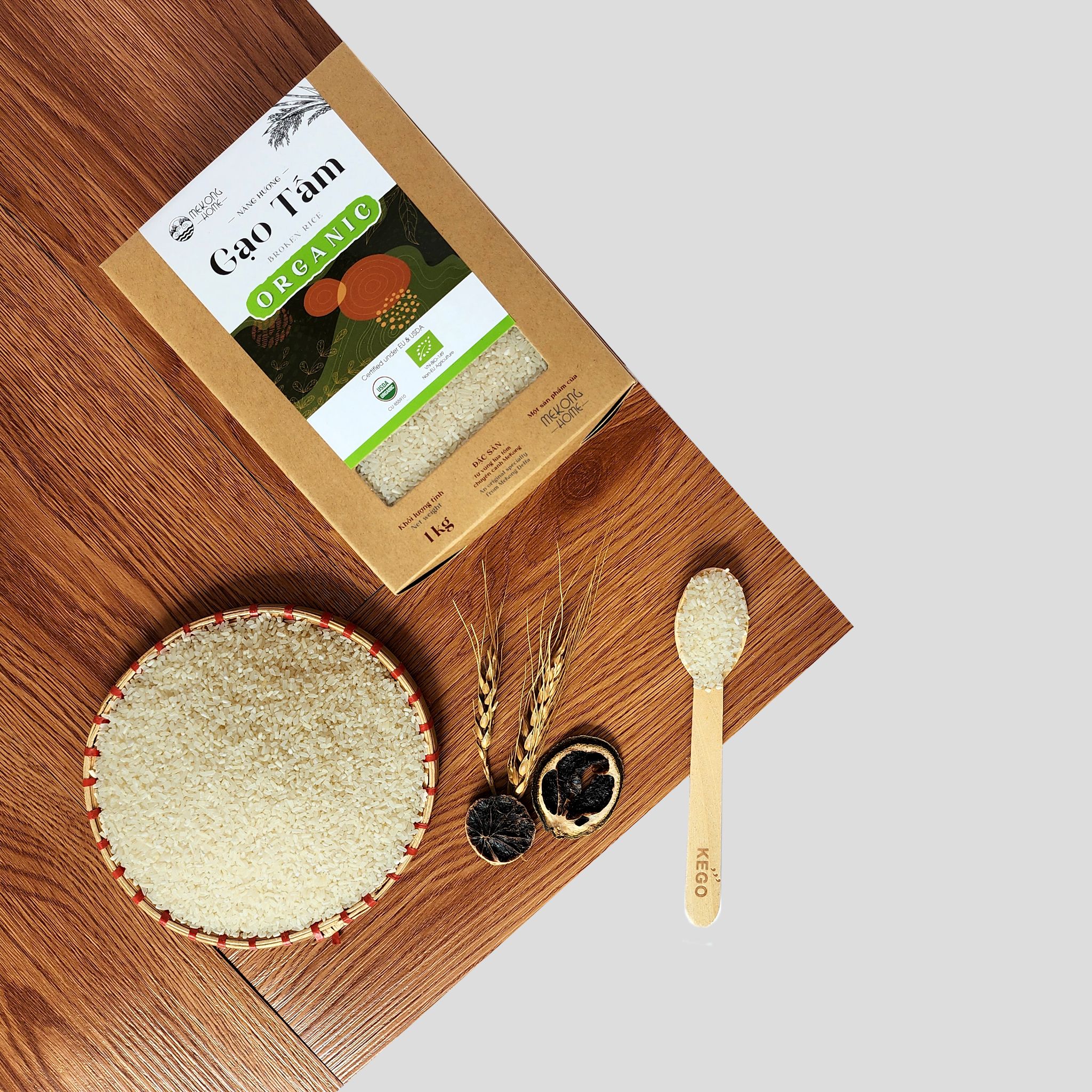 Gạo Tấm Mekong Home 100% Organic, gạo chuẩn vị Nàng Hương, dẻo, thơm, mùi ngọt nhẹ - 1kg