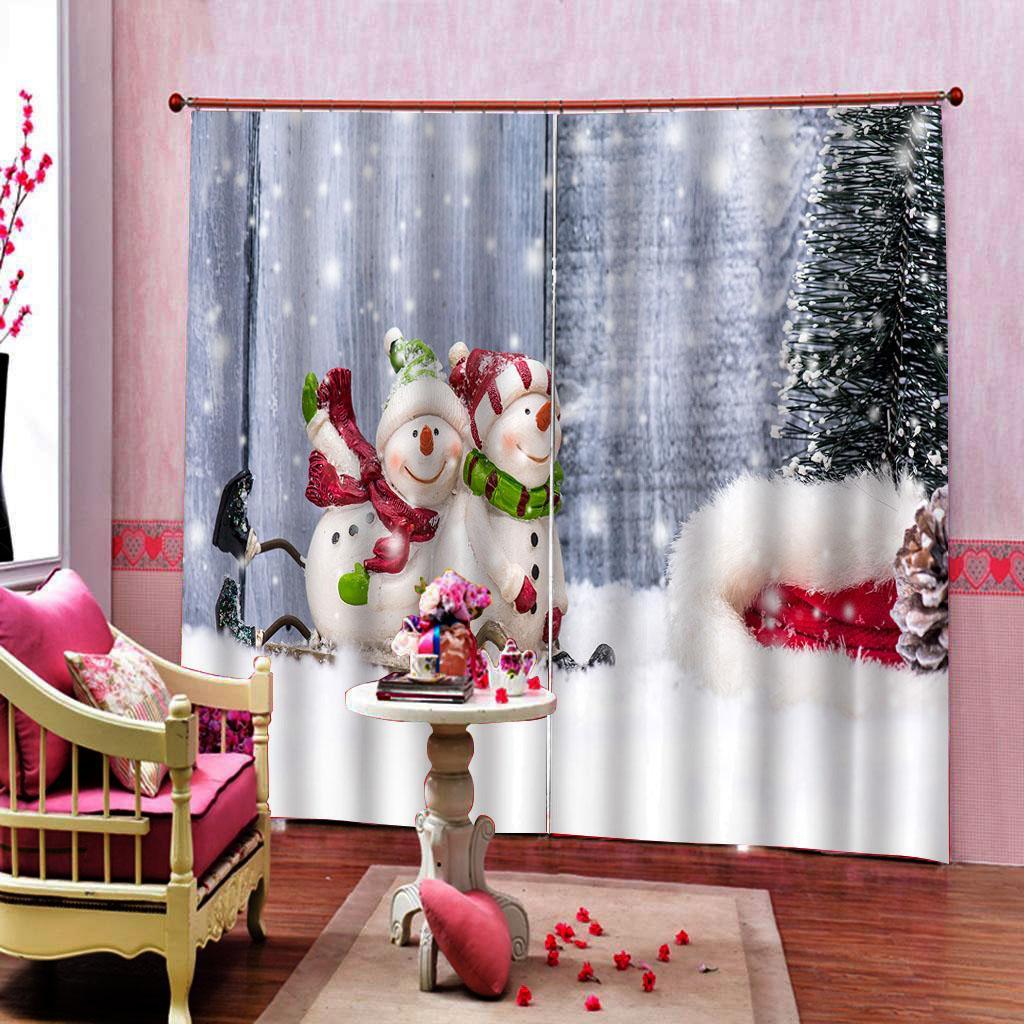 3pcs/set Christmas 3D Curtain Waterproof Window Drapes