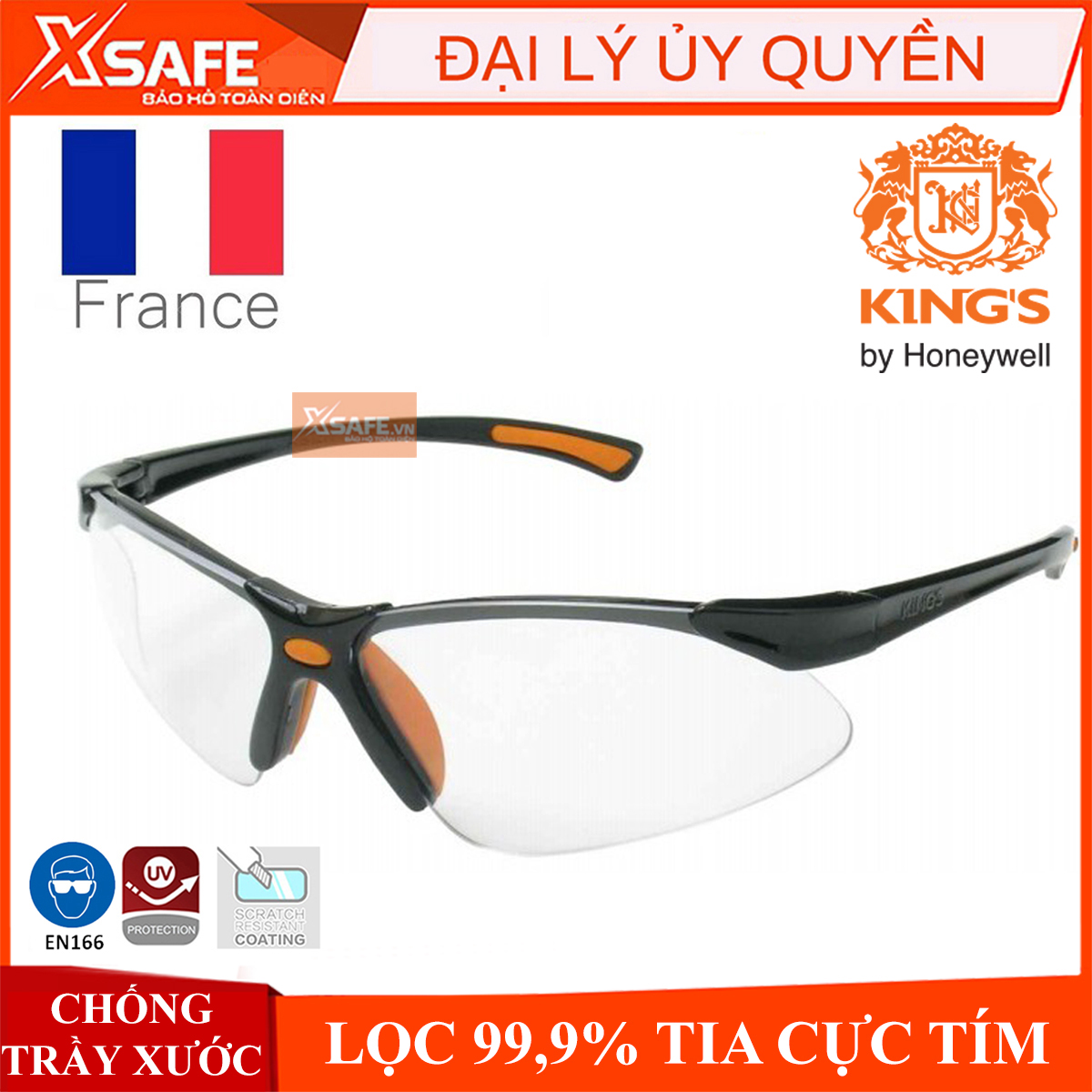 Kính bảo hộ Kings KY311B Kính chống bụi, chống tia UV, chống trầy xước, chống đọng sương, dùng trong lao động, đi xe máy