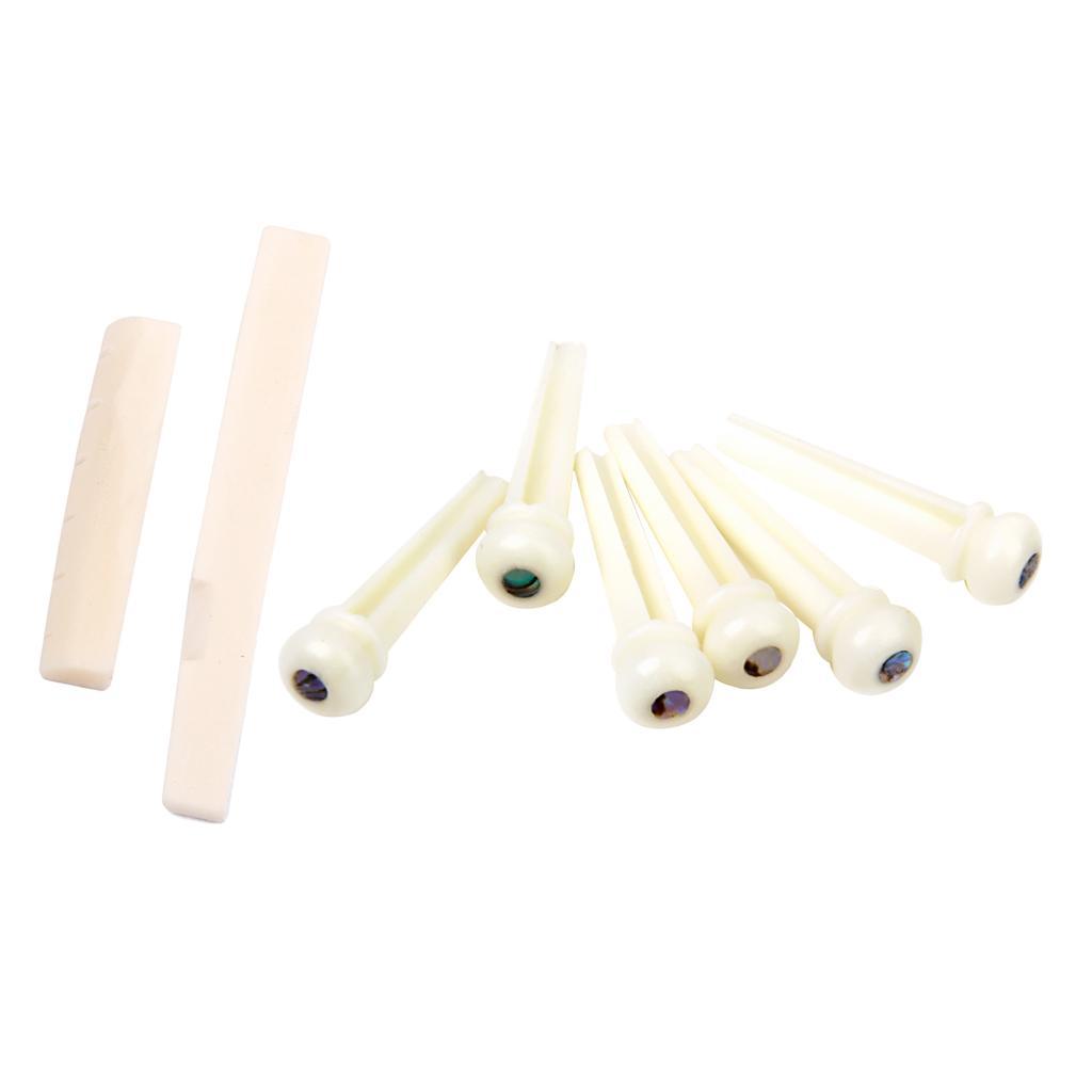 6 Pieces Acoustic Guitar Bone Bridge Pins with Saddle Nut for Guitar Parts