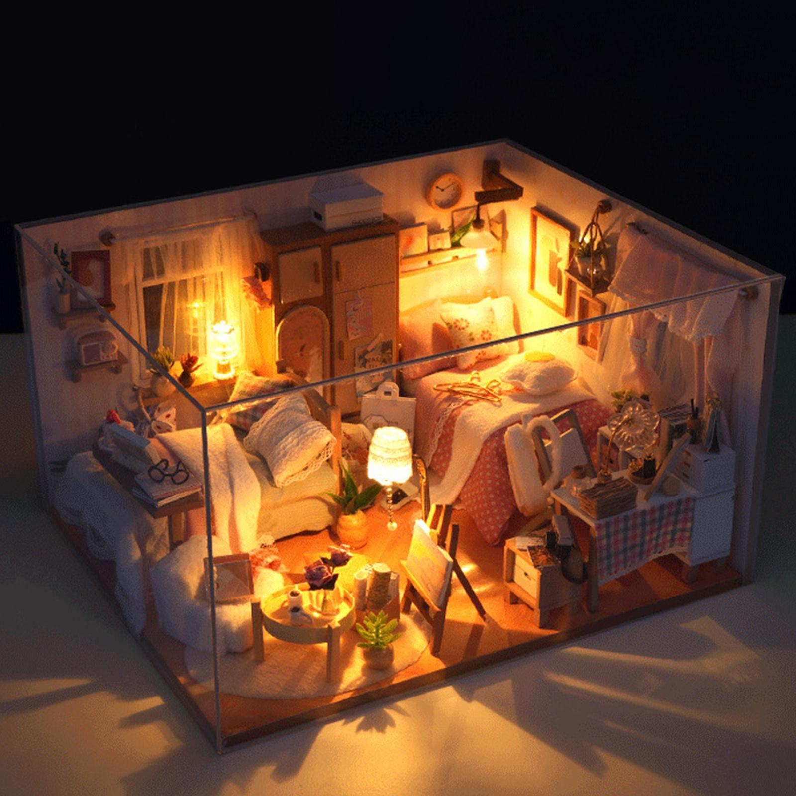 DIY Wooden Miniature Dollhouse Kits, Creative Bedroom, Birthday Gifts, with Furniture Educational Toy Modern for Boys Girls Doll House Model