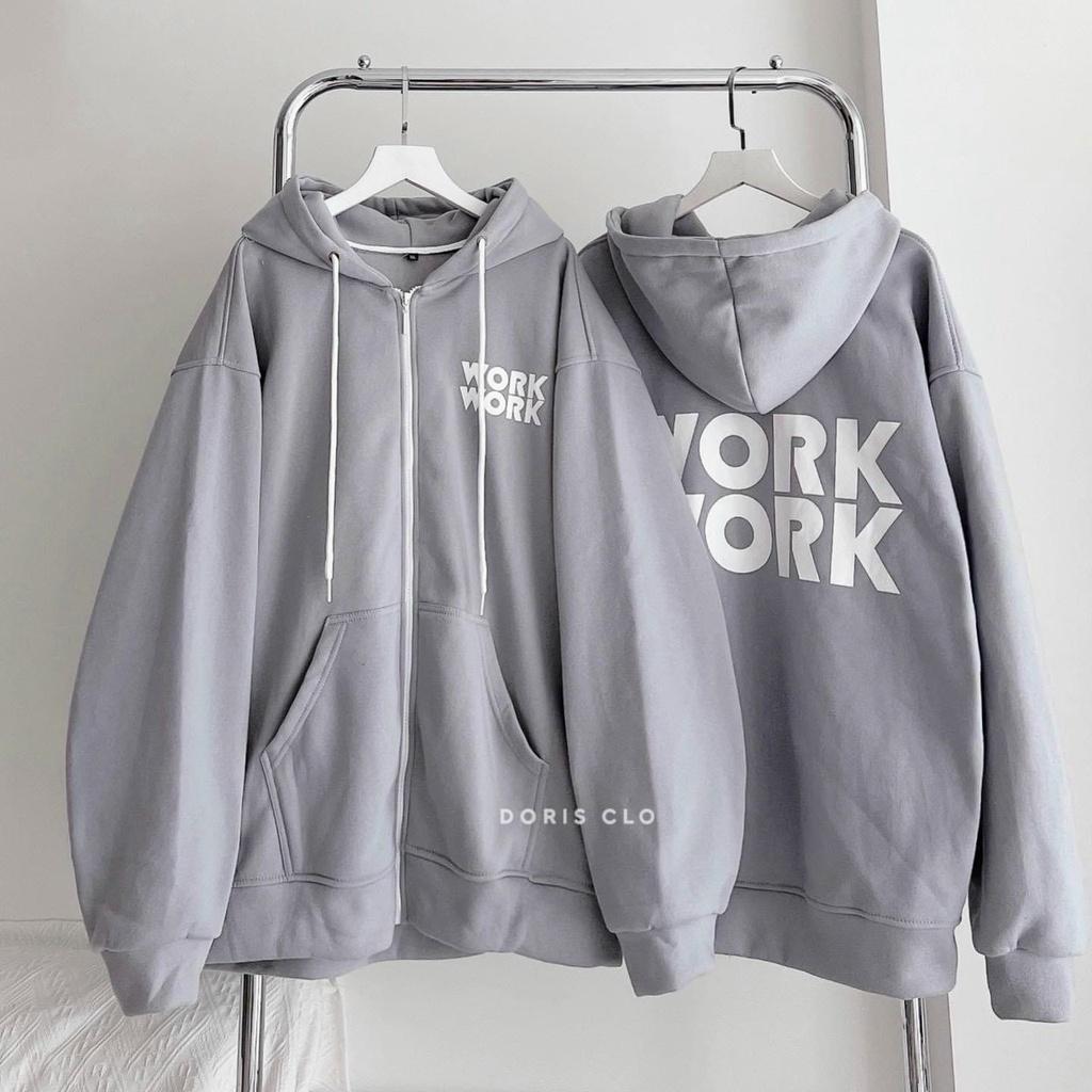 Áo Khoác Hoodie Form Rộng Phối Zip Unisex WORK Vải Nỉ Ngoại Mềm Mịn Nam Nữ Thu Đông Siêu Hot