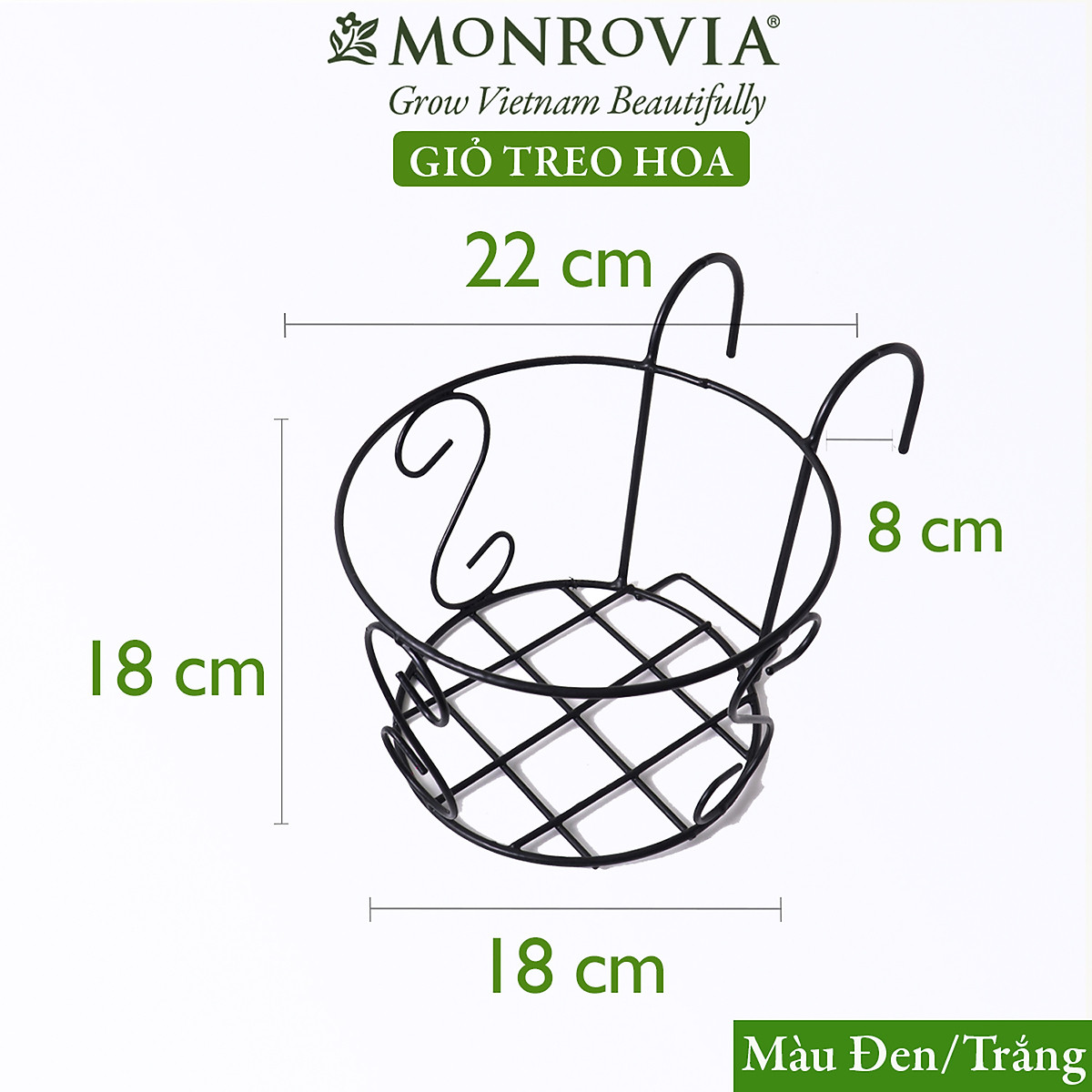 Combo 3 Giỏ treo chậu hoa ban công MONROVIA, giỏ sắt treo chậu hoa ban công, chậu treo ban công, kệ treo ban công, móc treo, khung thép, sơn tĩnh điện chính hãng thương hiệu MONROVIA  - Màu Trắng