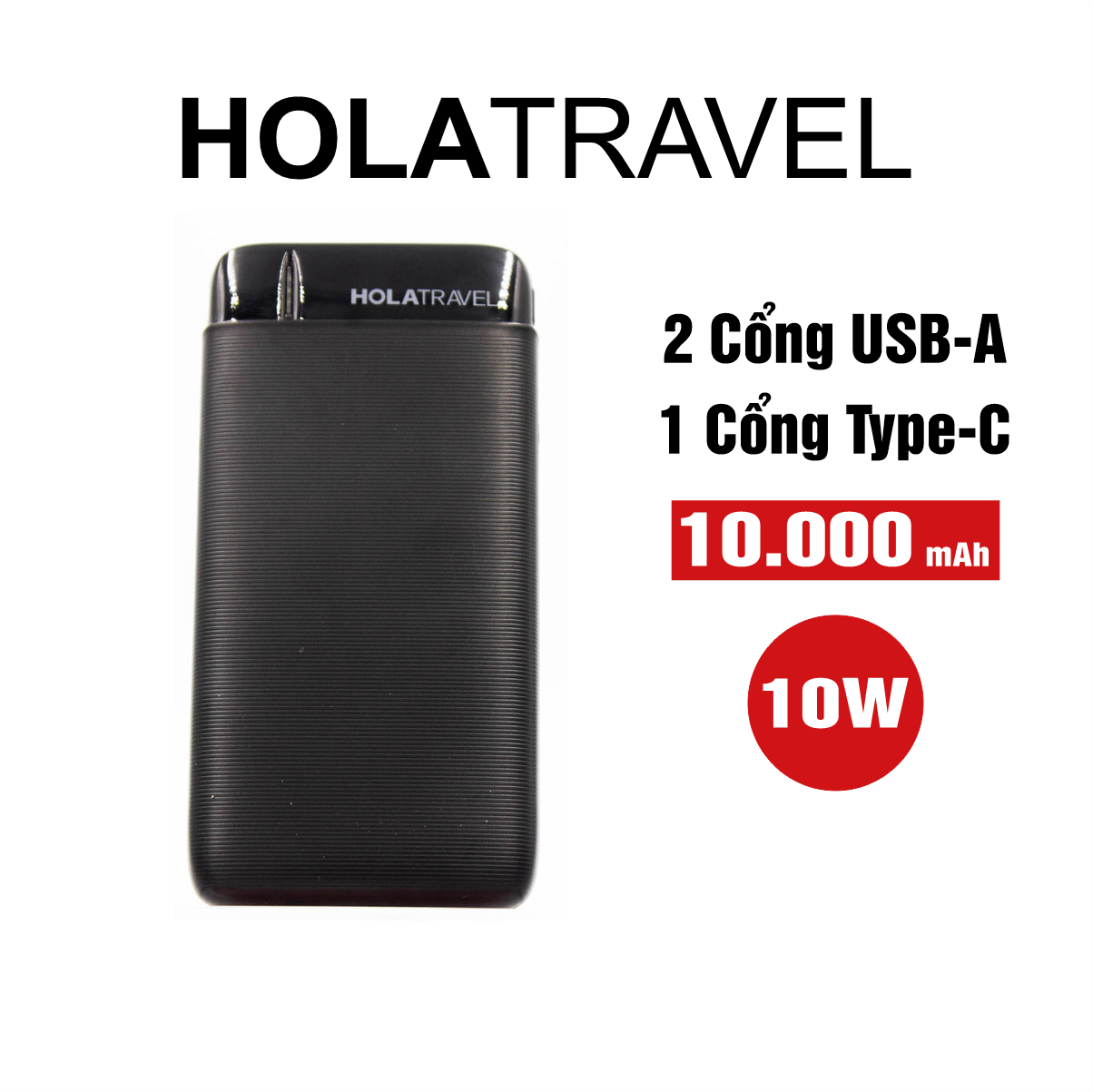 Pin Sạc Dự Phòng HolaTravel PowerGo Li-Polymer 10000 mAh 2 Cổng Vào Type-C MicroUSB - Hàng Chính Hãng