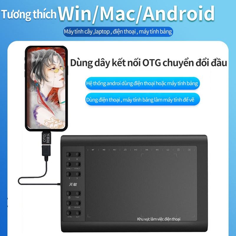 Bảng vẽ điện tử - 10x6 inch,8192 cấp độ lực, độ nhạy cao, độ trễ thấp Bảo hành 12 tháng -Giao hàng nhanh