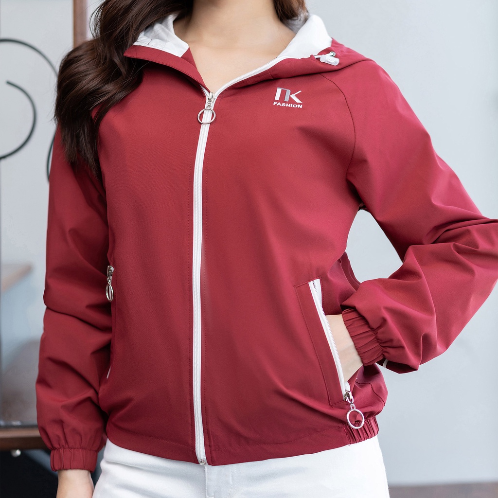 Áo Khoác Gió 2 Lớp Phối Mũ 2 Túi UK FASHION Dành Cho Nữ Chống Thấm Nước, Chống Gió, Chất Vải Mềm Mịn NKAK2208002