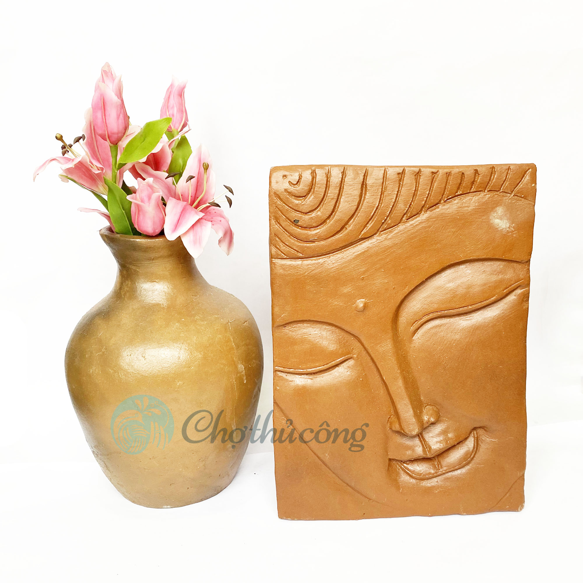 Bình hoa to vintage, Bình gốm cắm hoa decor, lọ hoa chậu đất nung thủ công Gốm Chăm Bàu Trúc trang trí handmade terracotta