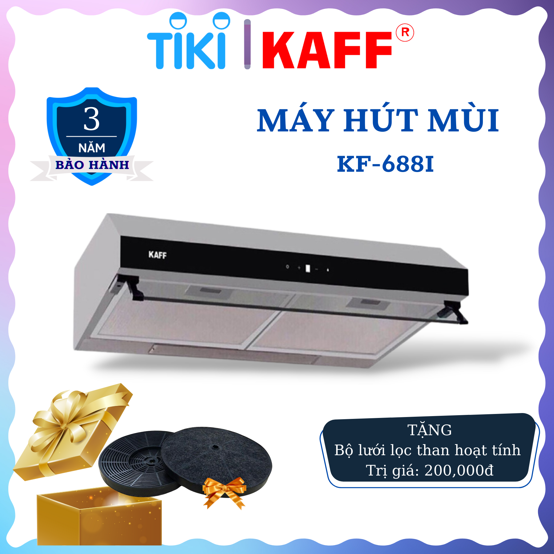 Máy hút mùi âm tủ inox phối kính cảm ứng 600mm KAFF KF-688I - Hàng Chính Hãng