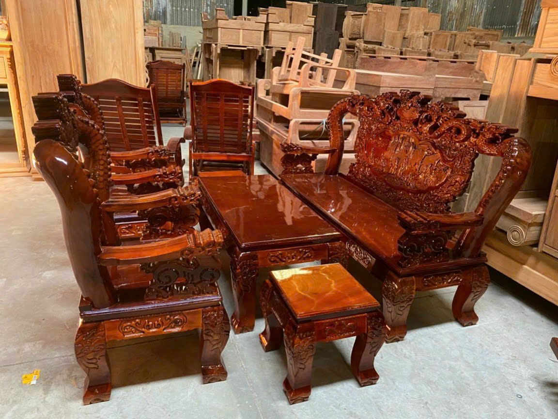 Bộ Salon Gỗ Tay 12 Bát Tiên Chạm Rồng Tay Rồng