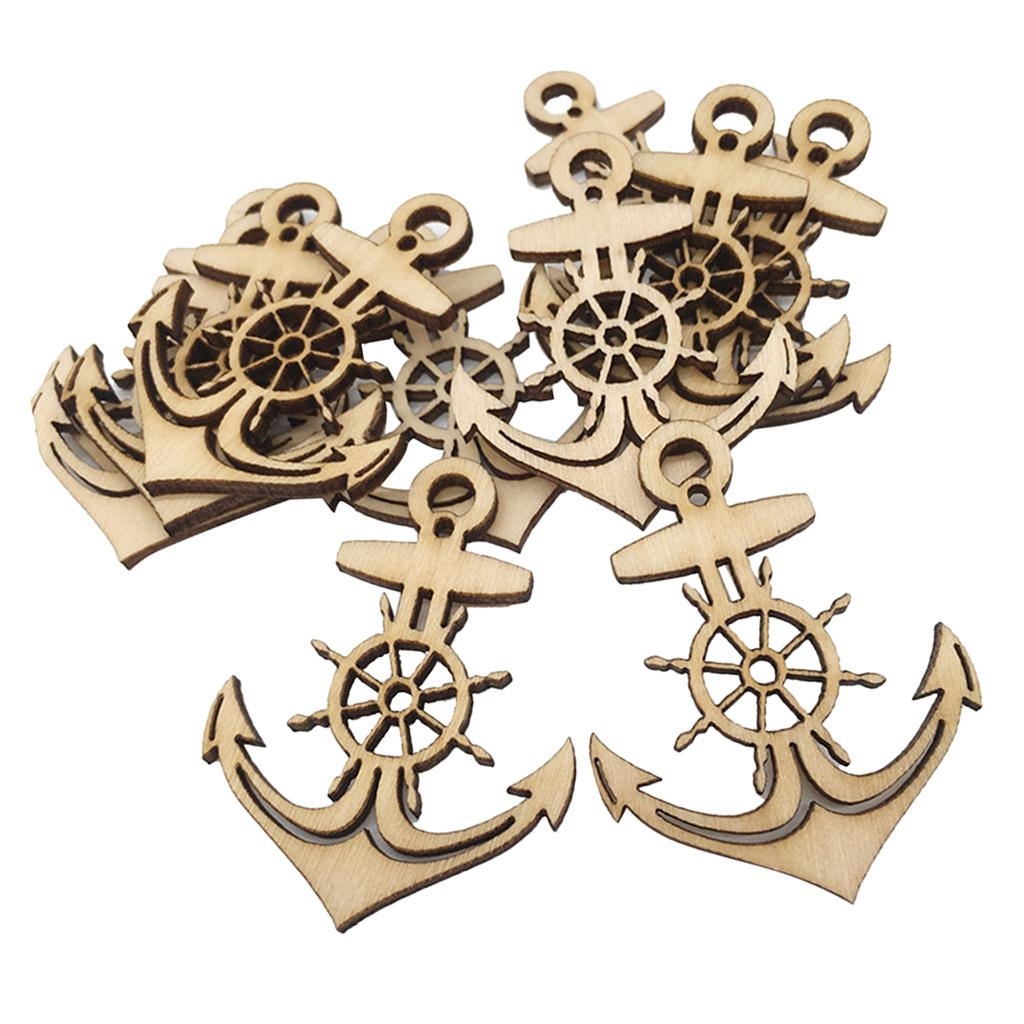 10pcs Wood Gift Tags Blank Wooden Anchor Tags Wedding Hanging Decor Ornament