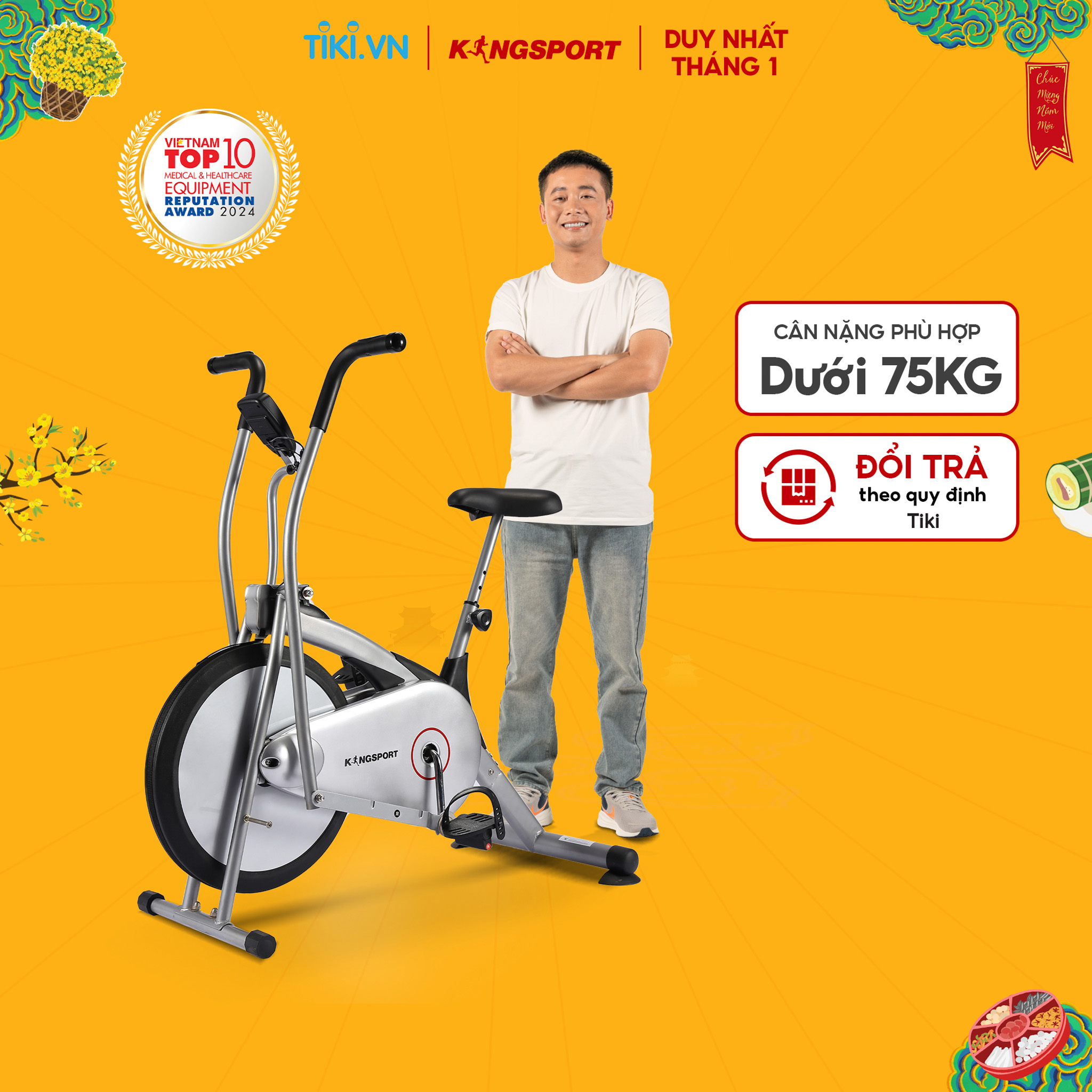 Xe Đạp Tập Kingsport Ks - 101 Tập Luyện Toàn Thân, Tích Hợp Đồng Hồ Đo Lường Chỉ Số, Cân Nặng Phù Hợp Từ Dưới 75Kg