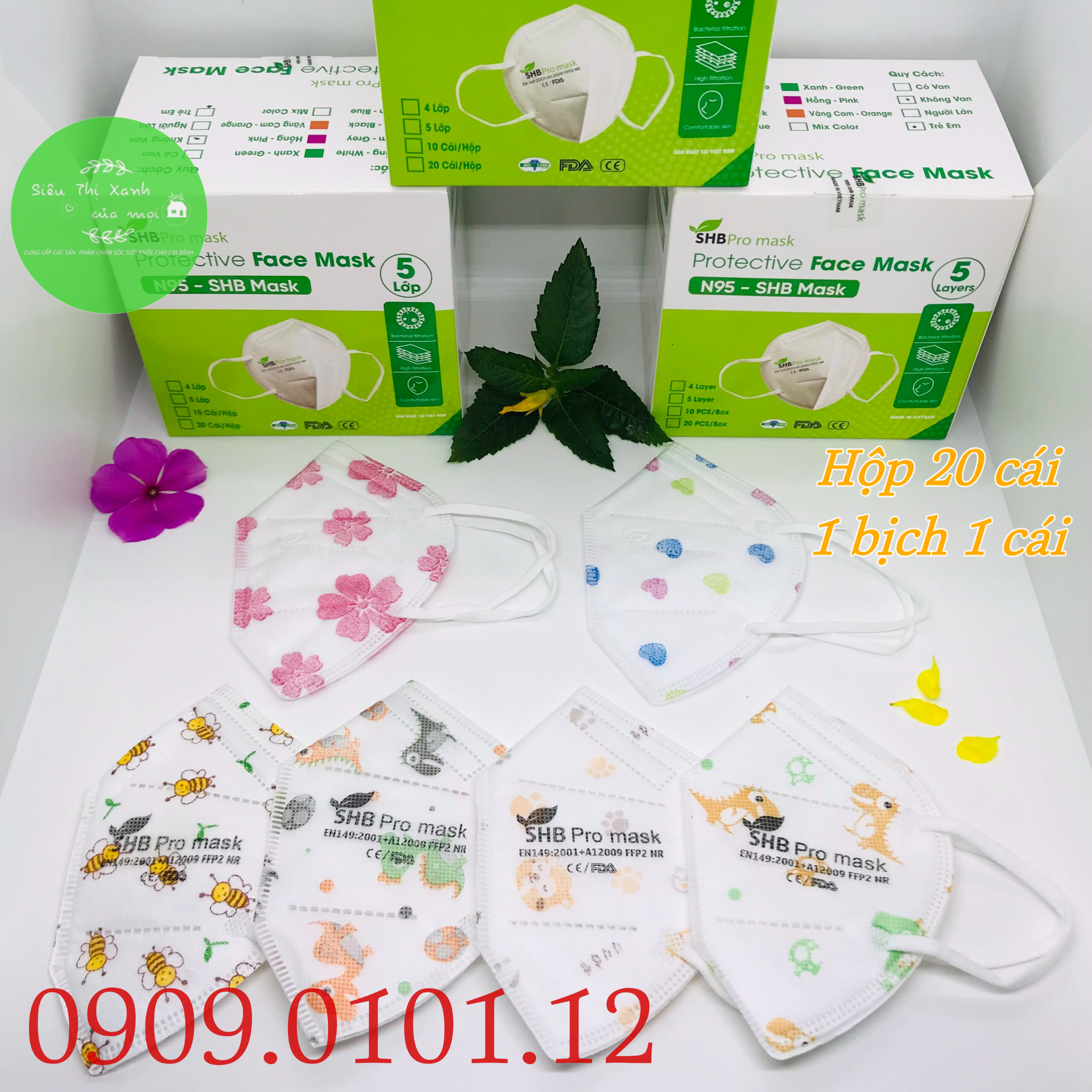 Khẩu trang n95 trẻ em SHB pro mask, Kn95 em bé 4 lớp kháng khuẩn chuẩn FFP2 