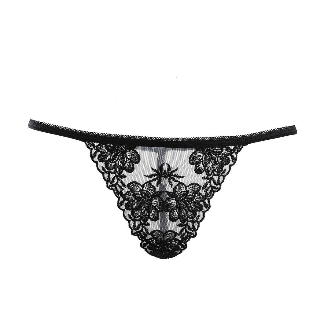 Quần lót lọt khe thêu hoa trong suốt gợi cảm, quần chip ren mỏng xuyên thấu chữ T sexy DL450