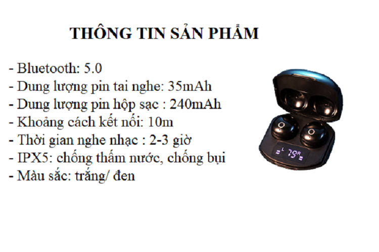 Tai Nghe Nhét Tai Bluetooth 5.0 HQ-CP9 Thiết kế nhỏ gọn, cảm ứng vân tay -Hàng Chính Hãng