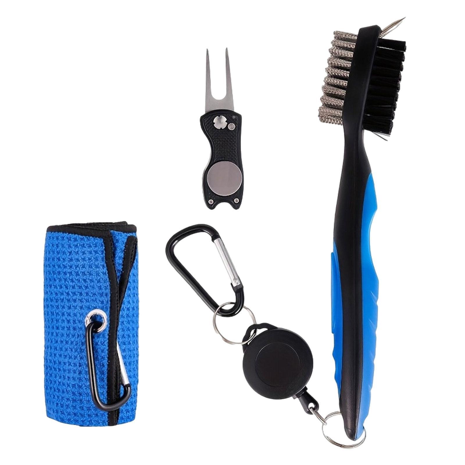 3x Golf Club Cleaning , Golf Club Cleaner Brush Golf Brush with Retractable Zip Line Repair Tool Golf Towel for Golf Irons, Golf Cart