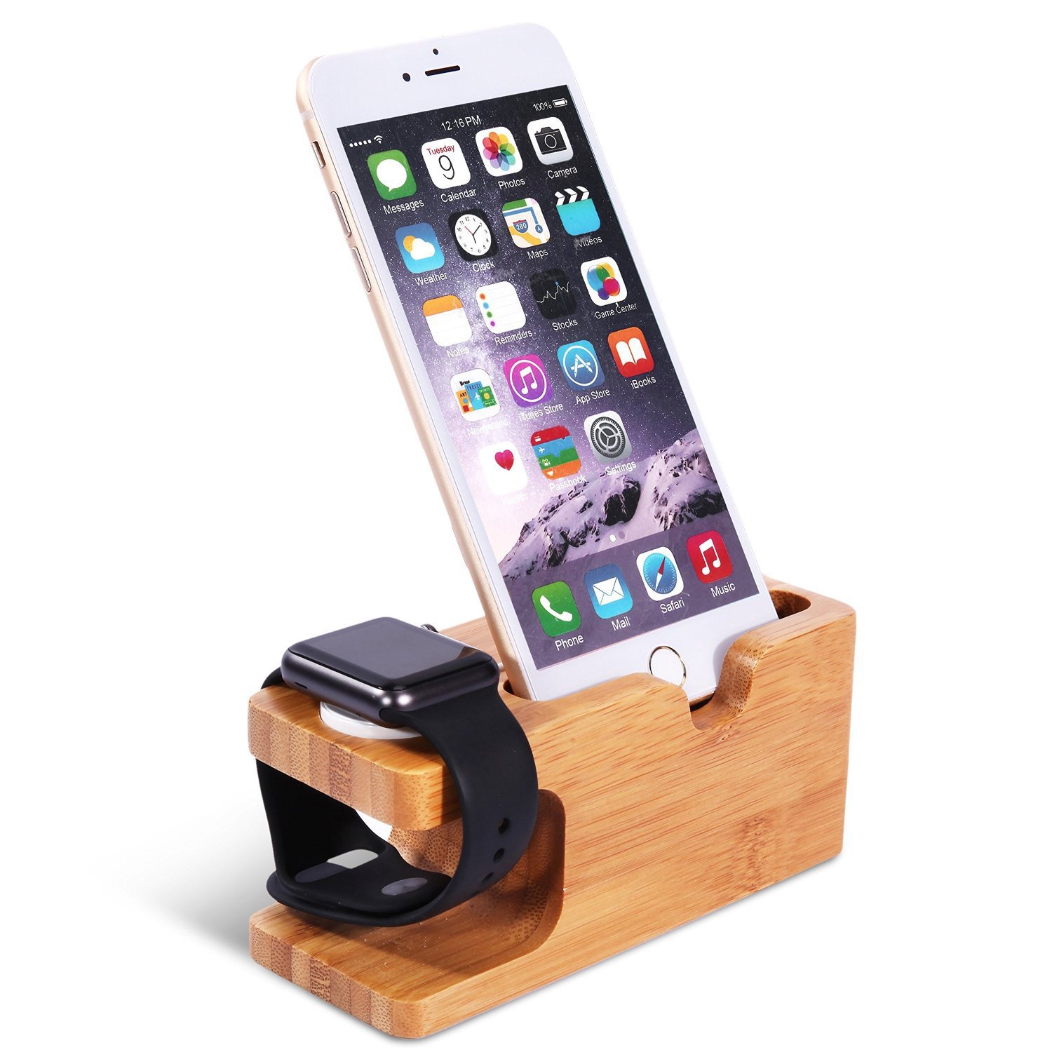 Dock đế sạc gỗ kèm giá đỡ đa năng iPhone, iWatch, Android Aturos Mini - Hàng chính hãng