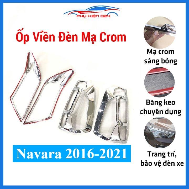 Ốp viền đèn pha hậu ô tô Navara 2016-2021 mạ crom, ốp đèn lắp trước sau trang trí bảo vệ xe hơi
