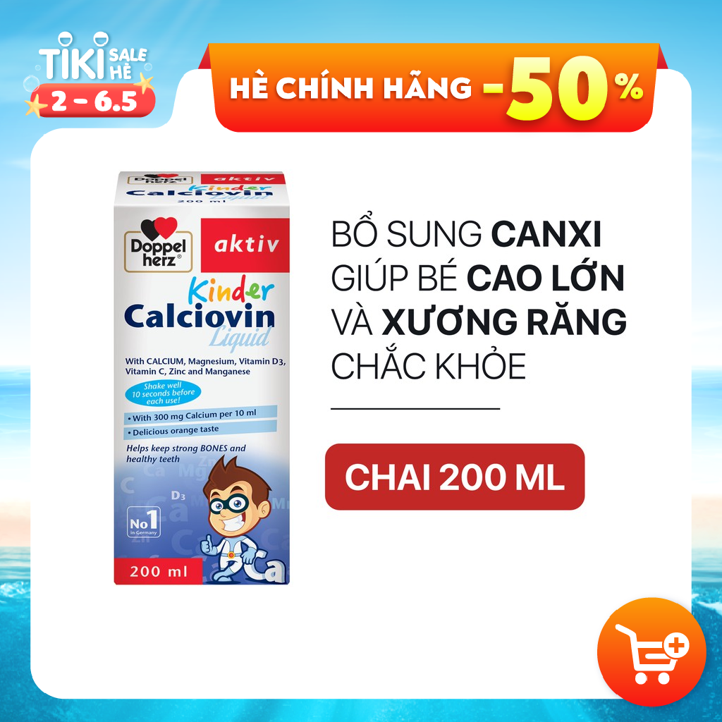 Siro bổ sung Canxi hữu cơ dành cho bé Doppelherz Aktiv Kinder Calciovin Liquid (Chai 200ml)
